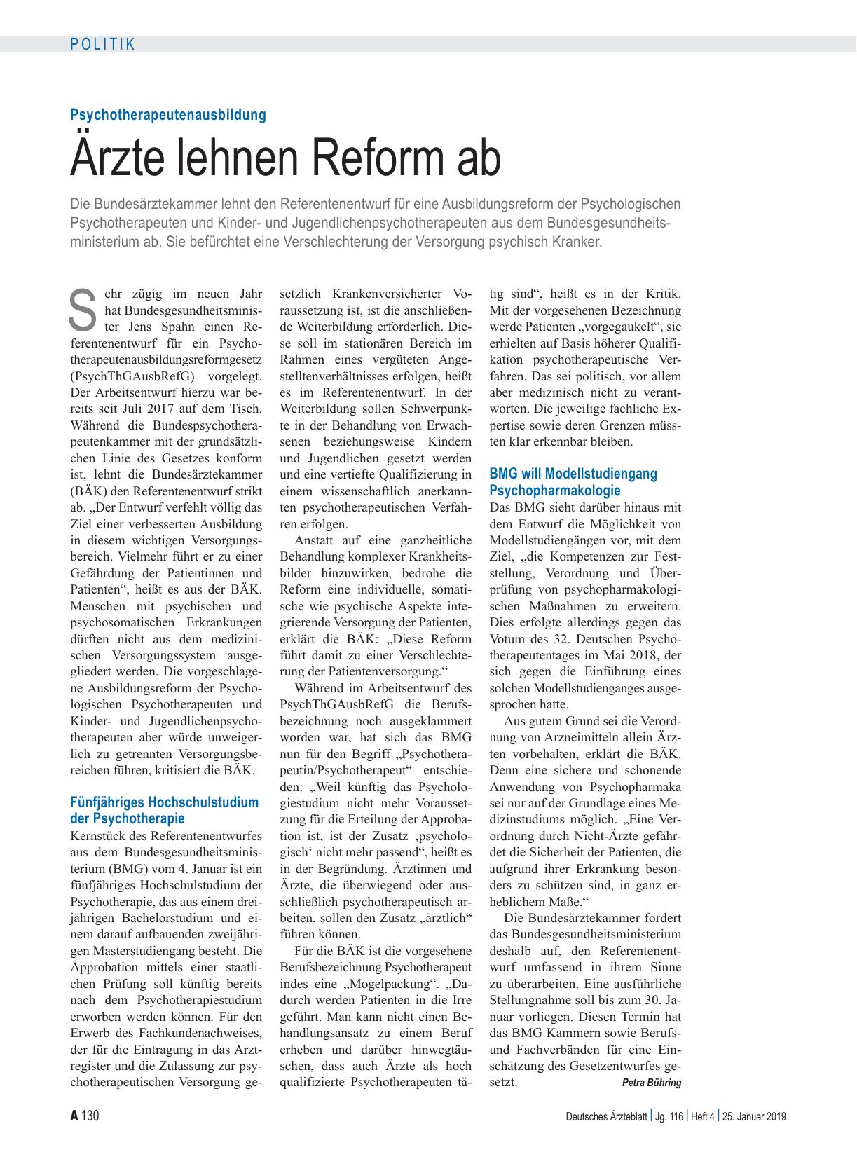 Vorschauseite 1: Psychotherapeutenausbildung: Ärzte lehnen Reform ab