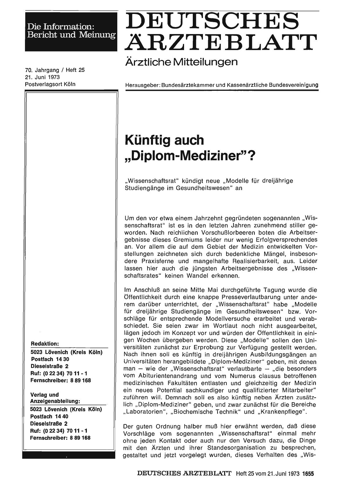 Vorschauseite 1: Künftig auch „Diplom-Mediziner"?