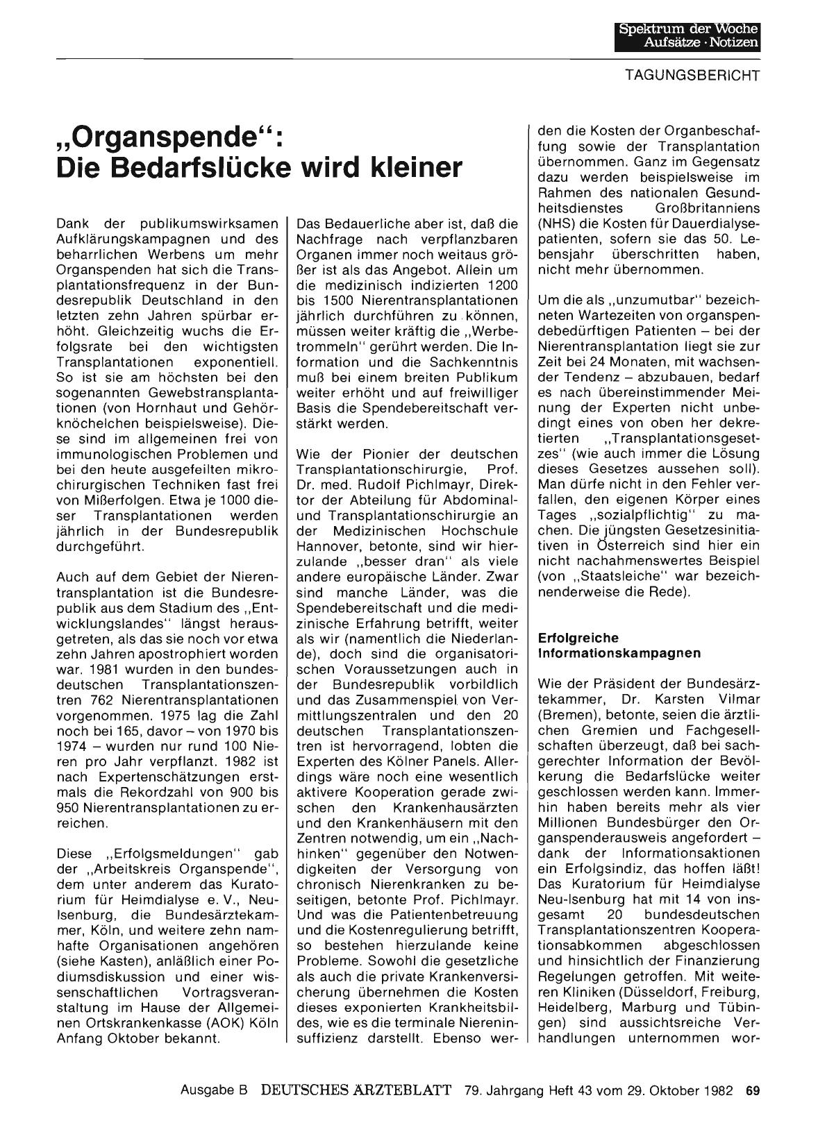 Vorschauseite 1: „Organspende”: Die Bedarfslücke wird kleiner