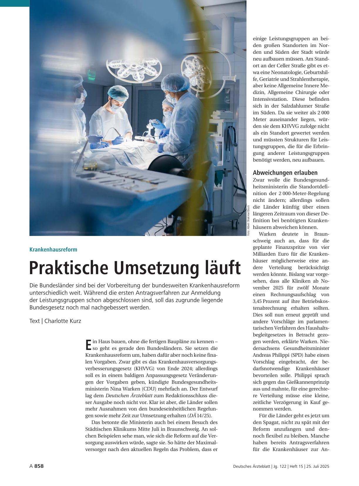 Vorschauseite 1: Krankenhausreform: Praktische Umsetzung läuft