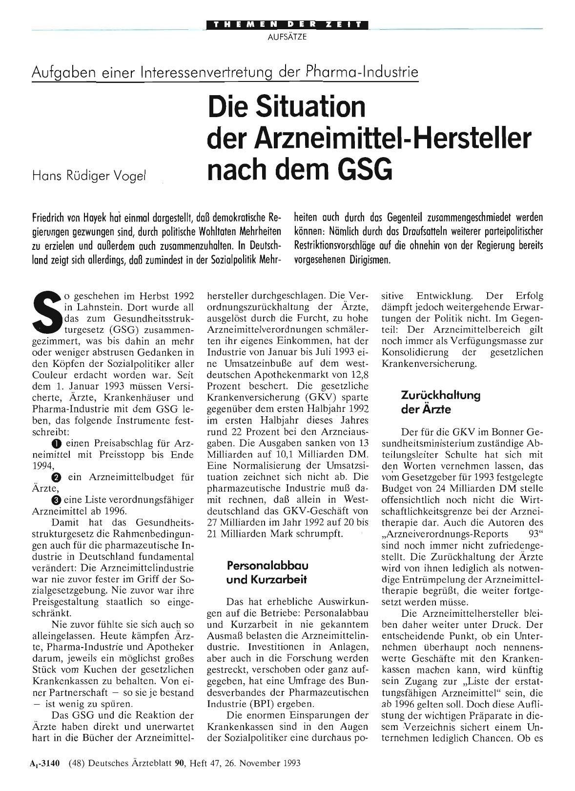 Vorschauseite 1: Aufgaben einer Interessenvertretung der Pharma-Industrie Die Situation der Arzneimittel-Hersteller nach dem GSG