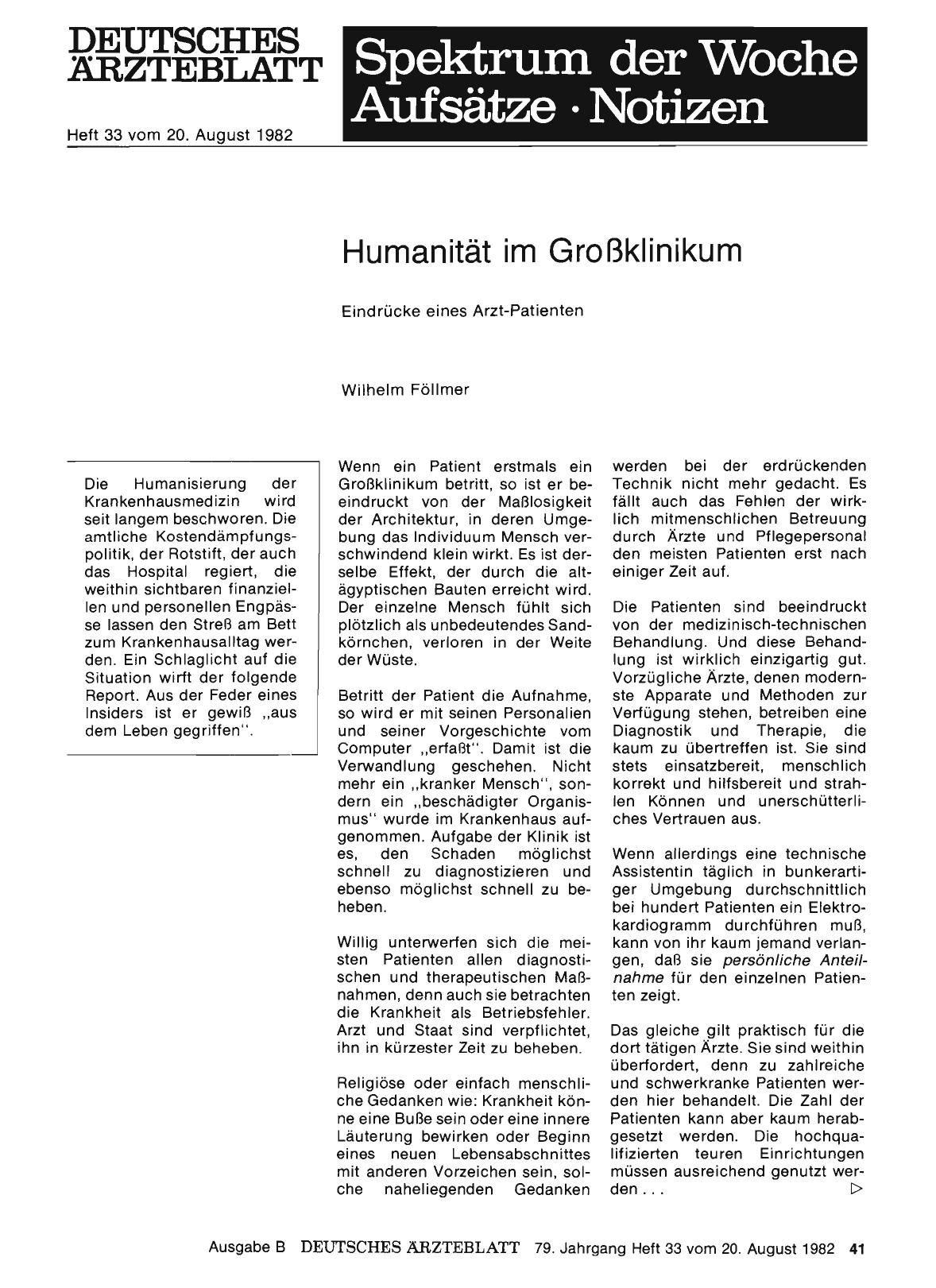 Vorschauseite 1: Humanität im Großklinikum: Eindrücke eines Arzt-Patienten