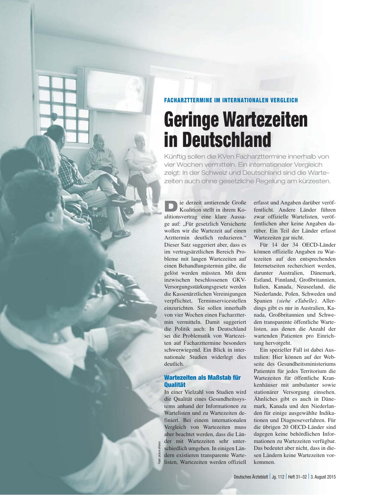 Vorschauseite 1: Facharzttermine im internationalen Vergleich: Geringe Wartezeiten in Deutschland