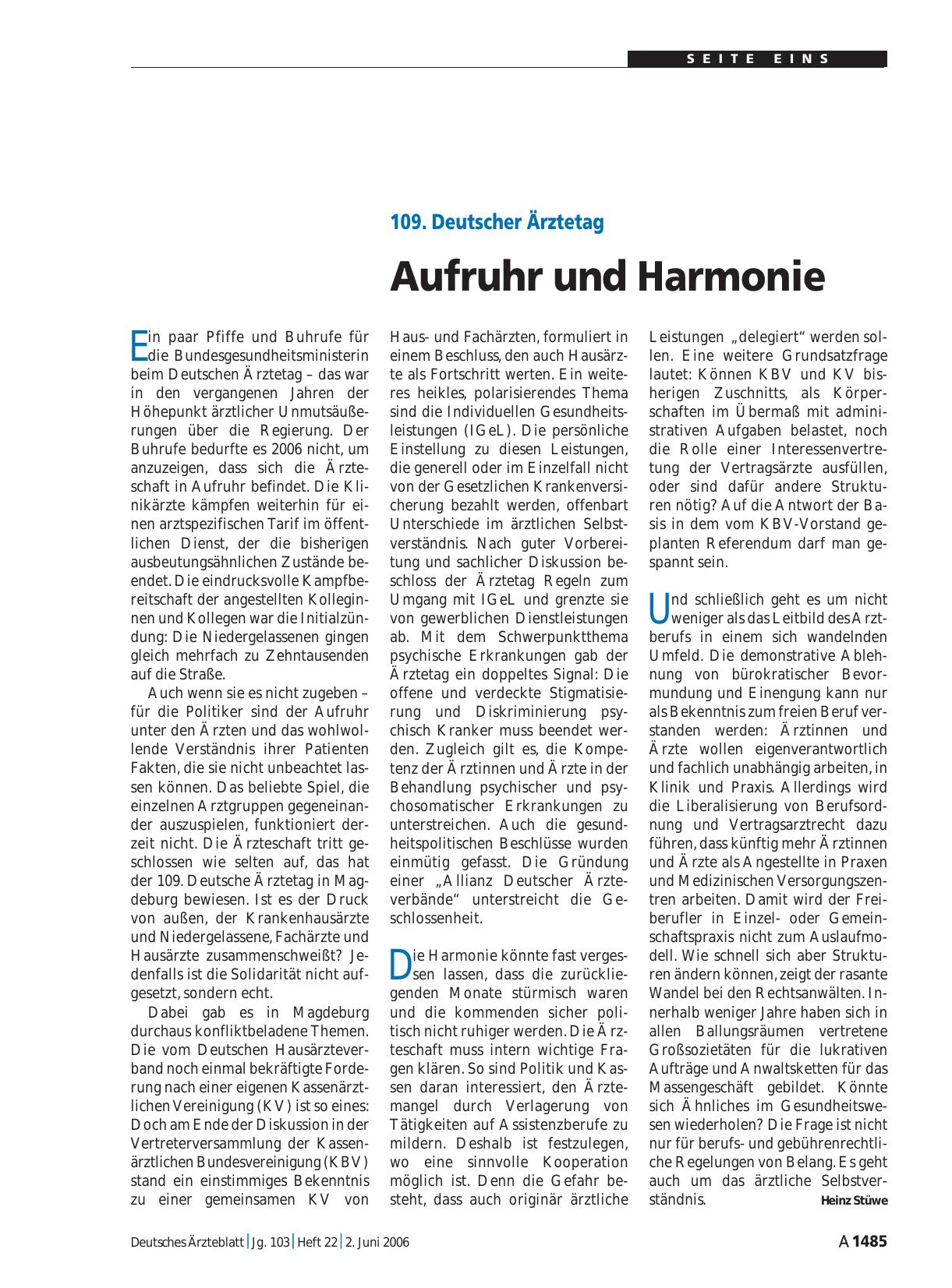 Vorschauseite 1: 109. Deutscher Ärztetag: Aufruhr und Harmonie
