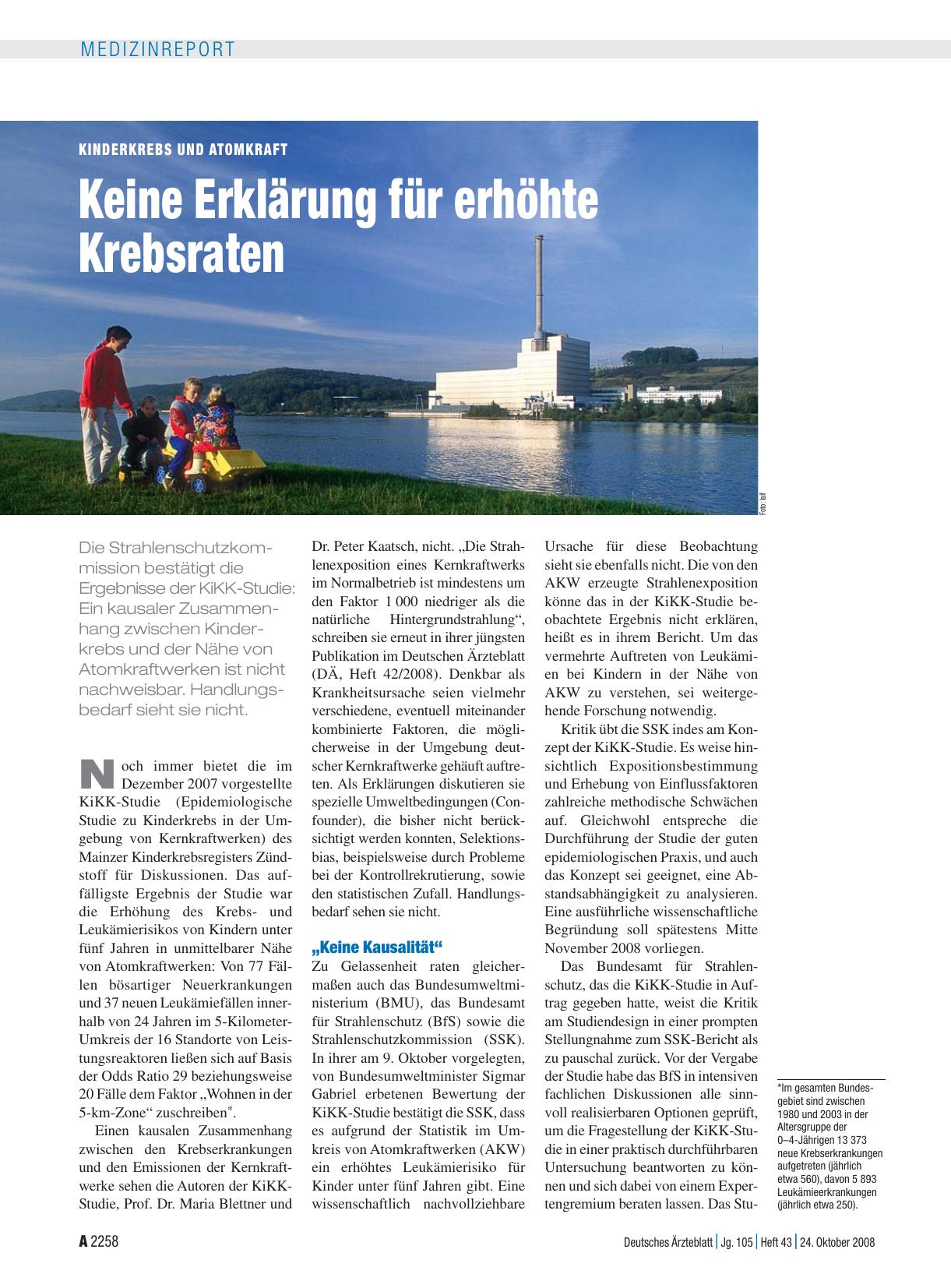 Vorschauseite 1: Kinderkrebs und Atomkraft: Keine Erklärung für erhöhte Krebsraten