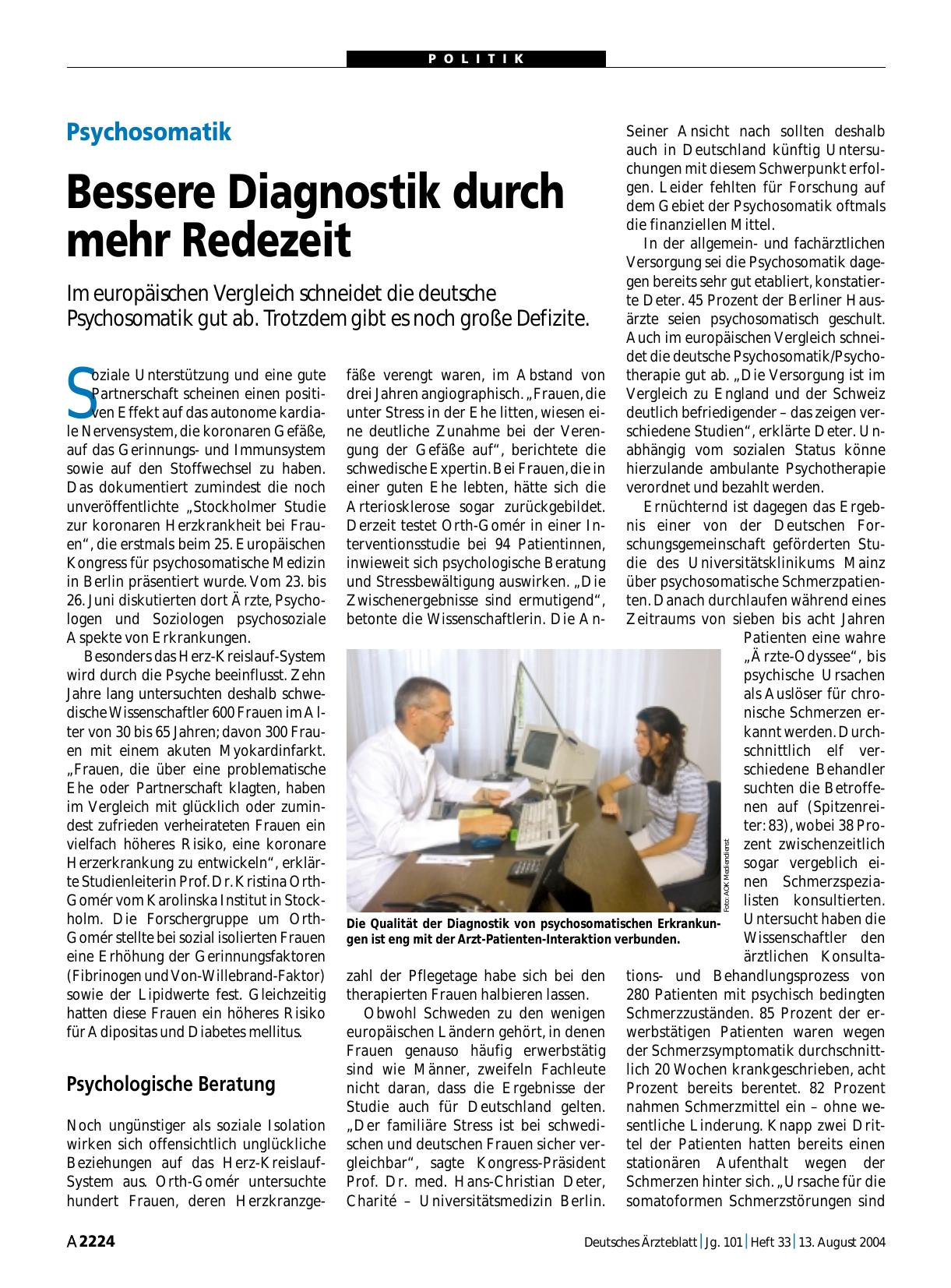 Vorschauseite 1: Psychosomatik: Bessere Diagnostik durch mehr Redezeit