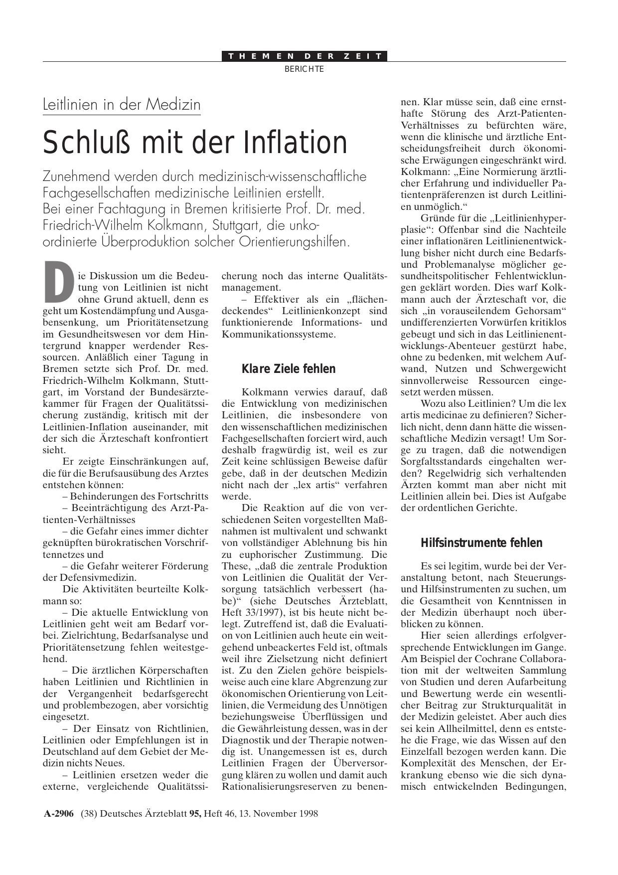 Vorschauseite 1: Leitlinien in der Medizin: Schluß mit der Inflation