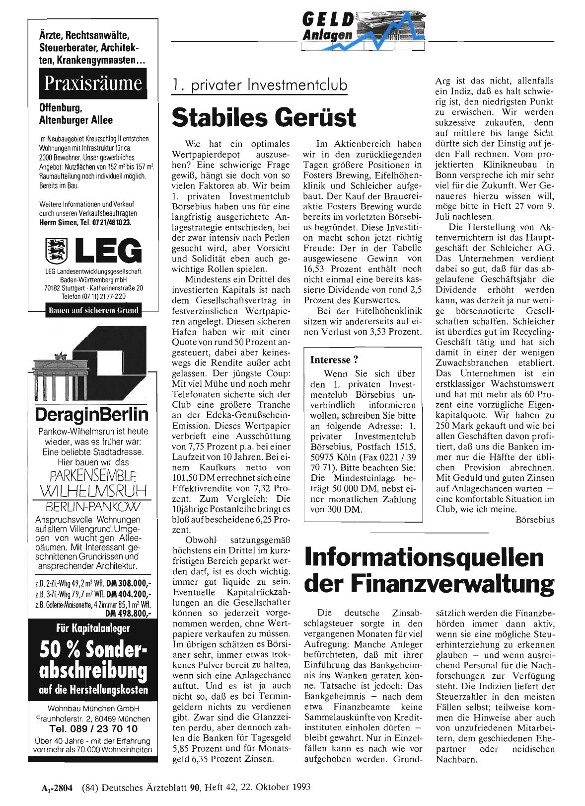 Vorschauseite 1: 1. privater Investmentclub: Stabiles Gerüst