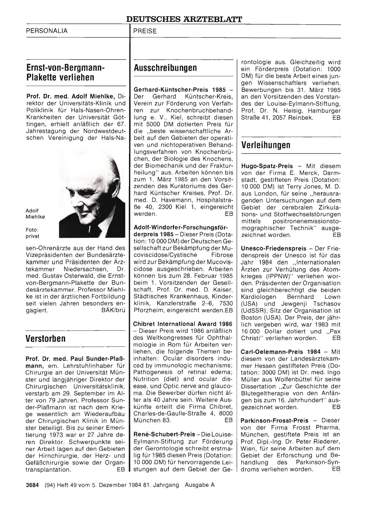 Vorschauseite 1: Verleihungen