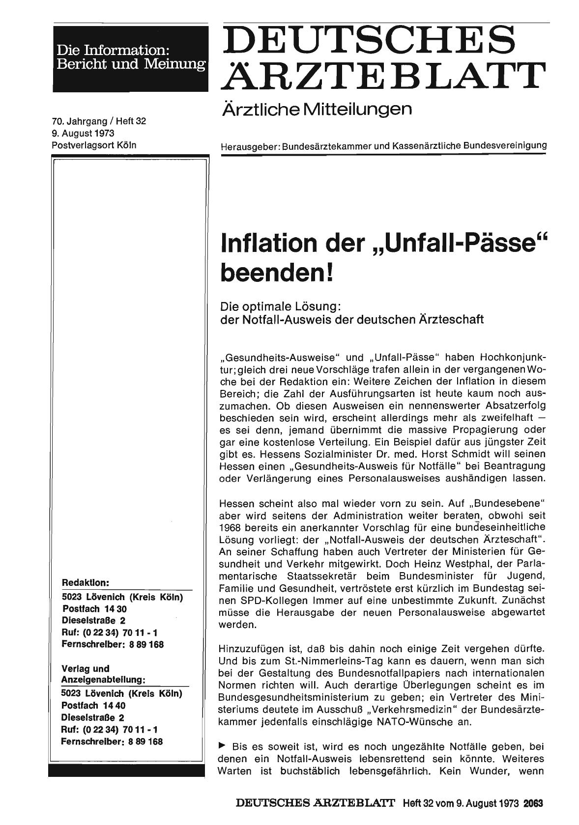 Vorschauseite 1: Inflation der "Unfall-Pässe" beenden! Die optimale Lösung: der Notfall-Ausweis der deutschen Ärzteschaft