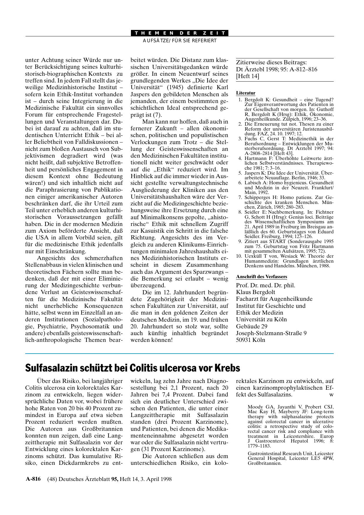 Vorschauseite 1: Sulfasalazin schützt bei Colitis ulcerosa vor Krebs