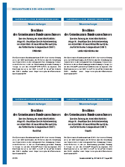 Vorschauseite 1: Beschluss des Gemeinsamen Bundesausschusses über eine Änderung der Arzneimittel-Richtlinie: Olaparib
