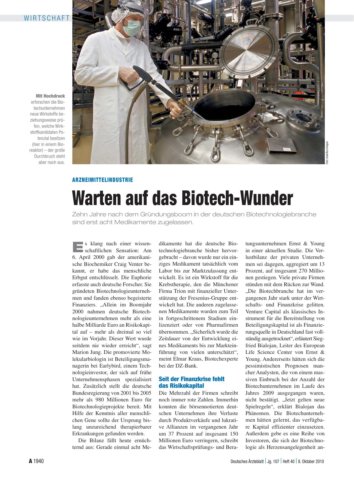 Vorschauseite 1: Arzneimittelindustrie: Warten auf das Biotech-Wunder
