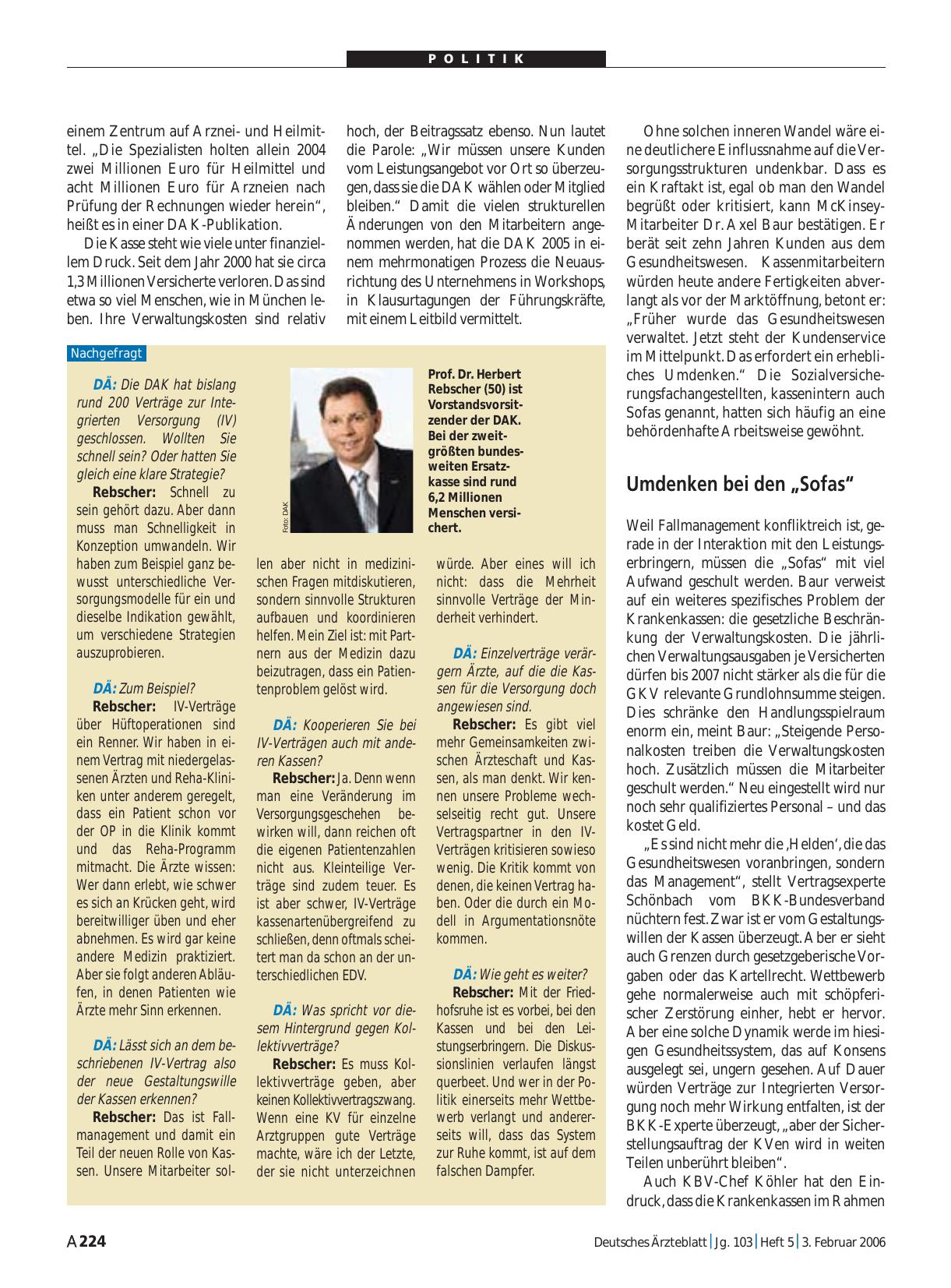 Vorschauseite 1: Nachgefragt: Prof. Dr. Herbert Rebscher