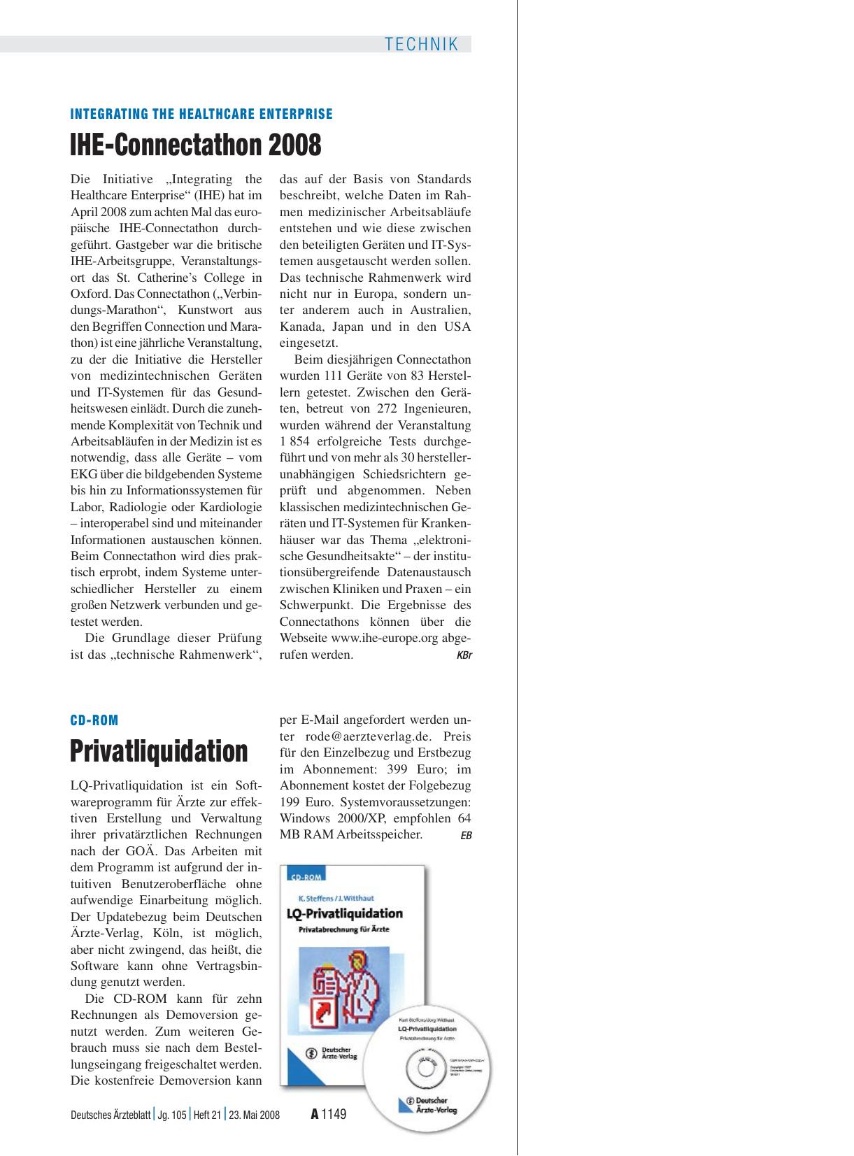Vorschauseite 1: Integrating the Healthcare Enterprise: IHE-Connectathon 2008