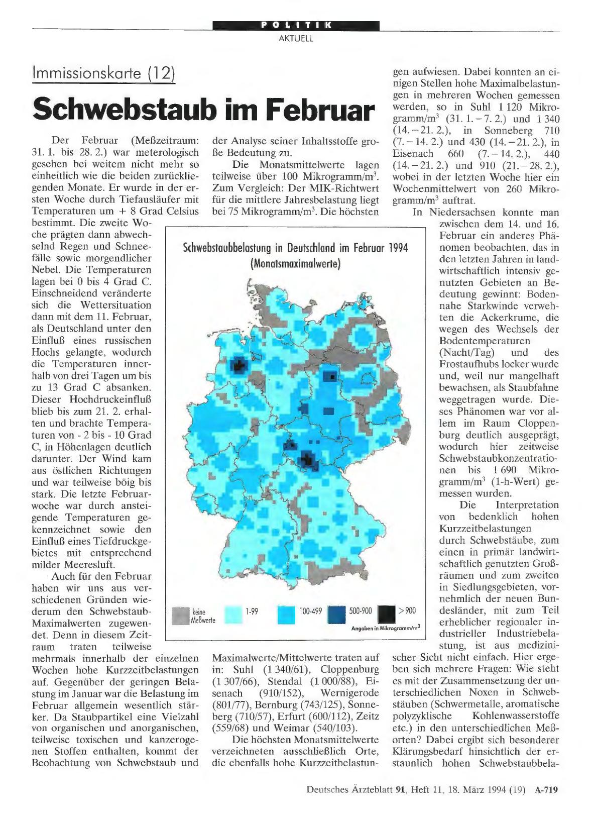 Vorschauseite 1: Immissionskode (12): Schwebstaub im Februar