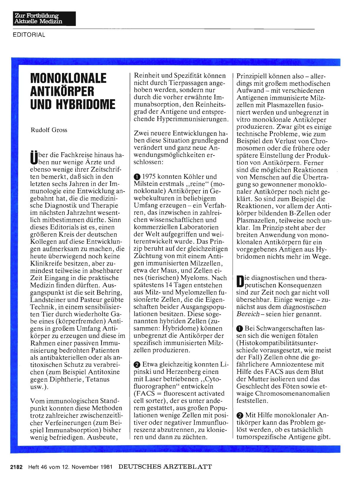 Vorschauseite 1: MONOKLONALE ANTIKÖRPER UND HYBRIDOME