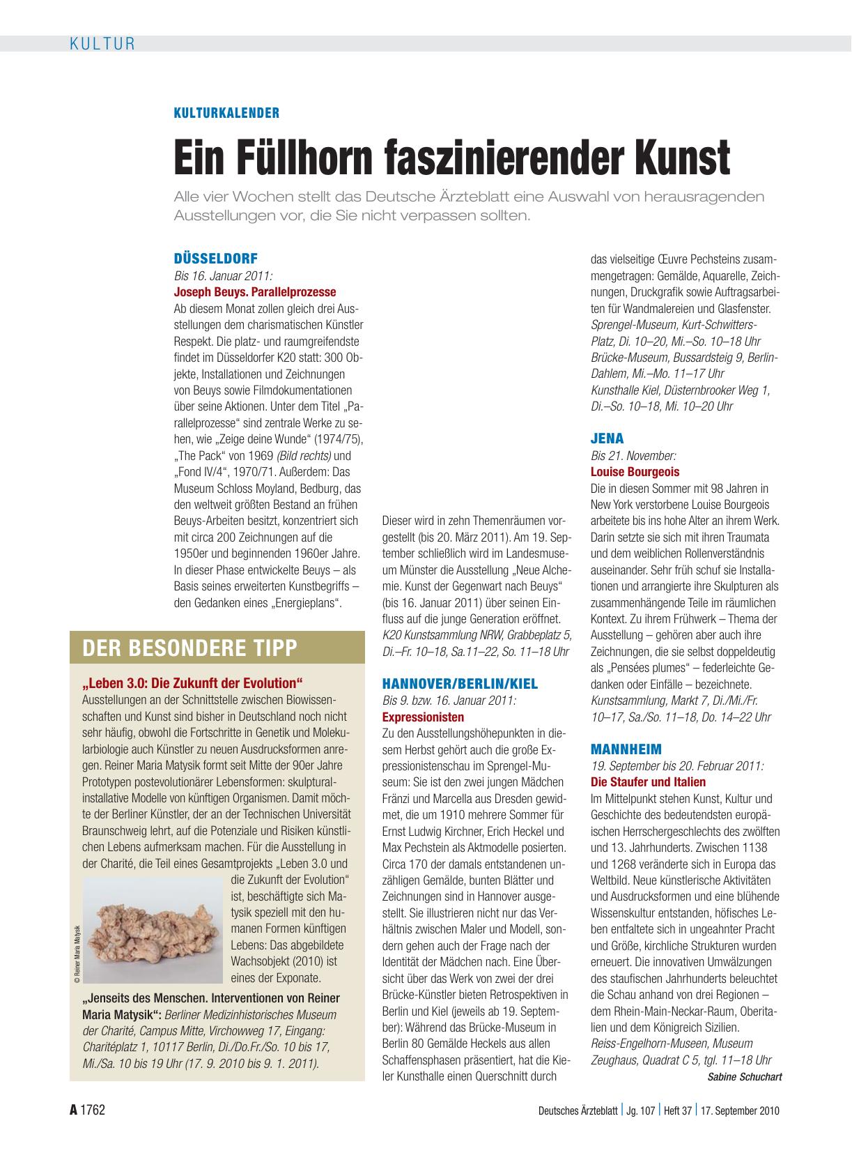 Vorschauseite 1: Kulturkalender: Ein Füllhorn faszinierender Kunst