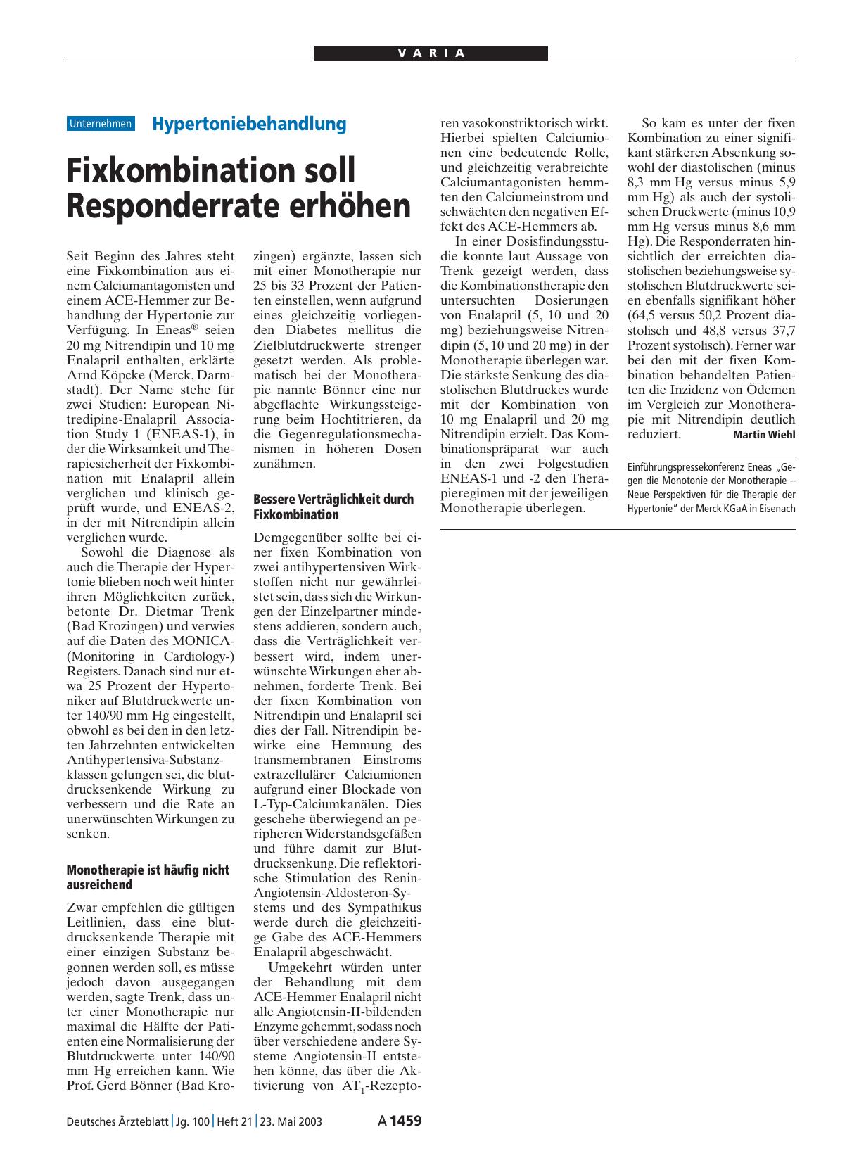 Vorschauseite 1: Hypertoniebehandlung: Fixkombination soll Responderrate erhöhen