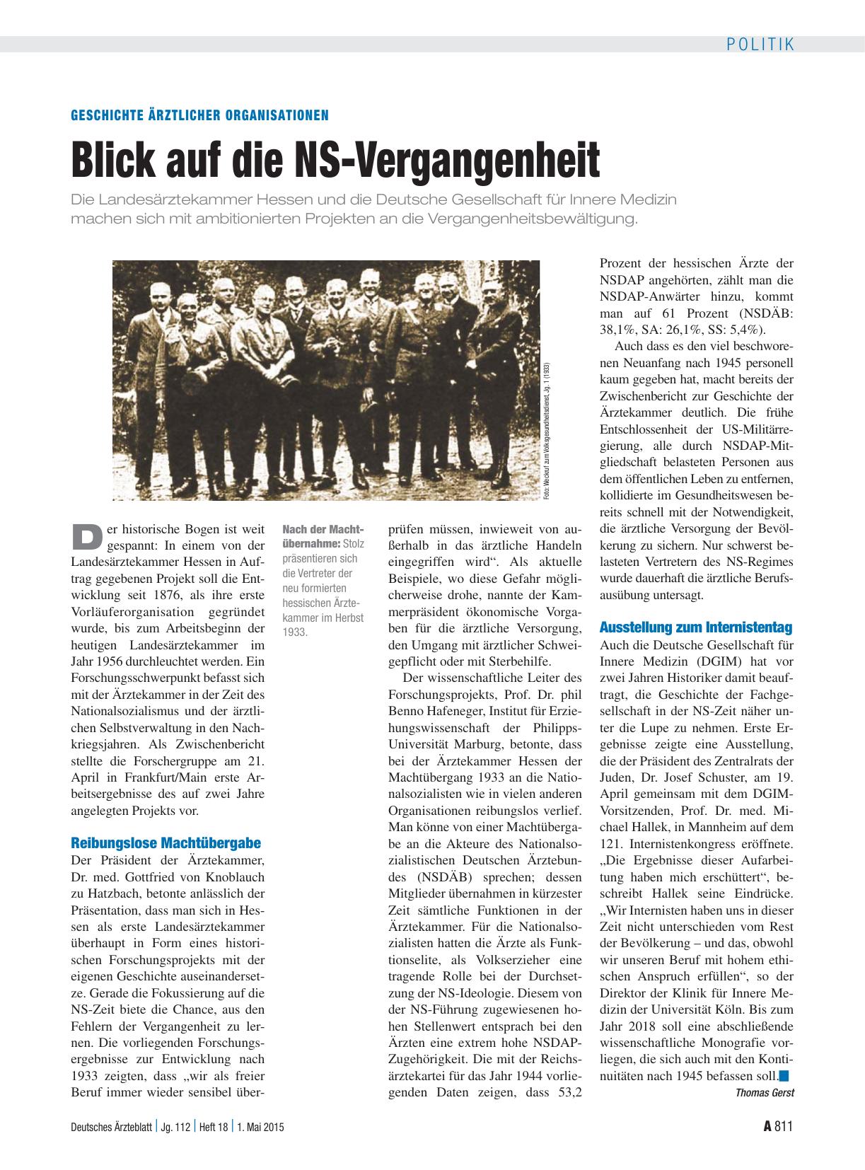 Vorschauseite 1: Geschichte ärztlicher Organisationen: Blick auf die NS-Vergangenheit