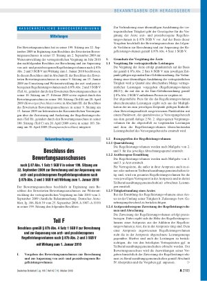 Vorschauseite 1: Beschluss des Bewertungsausschusses nach § 87 Abs. 1 Satz 1 SGB V in seiner 199. Sitzung am 22. September 2009 zur Berechnung und zur Anpassung von arztund praxisbezogenen Regelle…