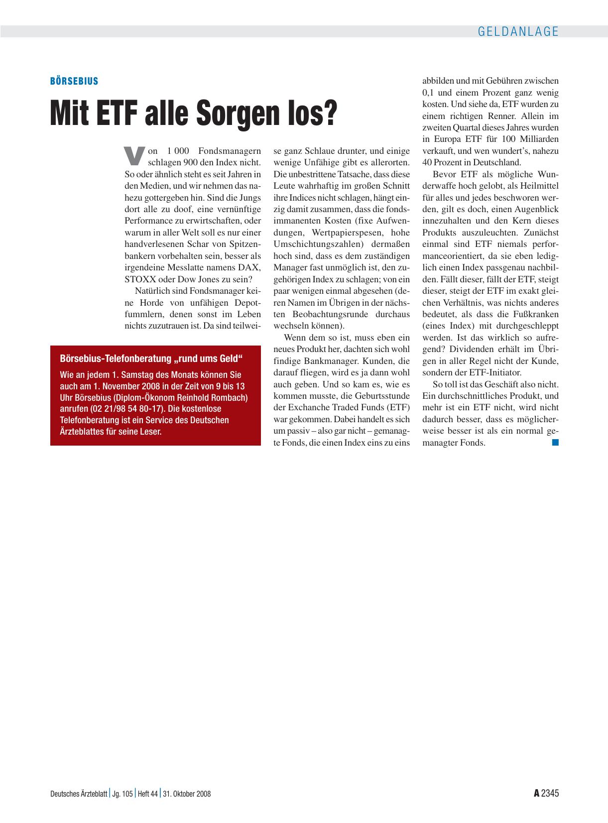 Vorschauseite 1: Börsebius: Mit ETF alle Sorgen los?