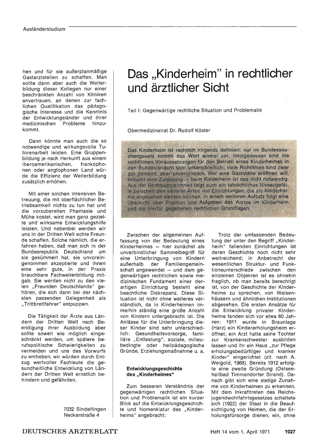 Vorschauseite 1: Das „Kinderheim" in rechtlicher und ärztlicher Sicht