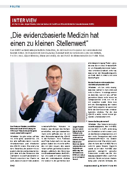 Vorschauseite 1: Interview mit Prof. Dr. med. Jürgen Windeler, Leiter des Instituts für Qualität und Wirtschaftlichkeit im Gesundheitswesen (IQWiG): „Die evidenzbasierte Medizin hat einen zu klein…