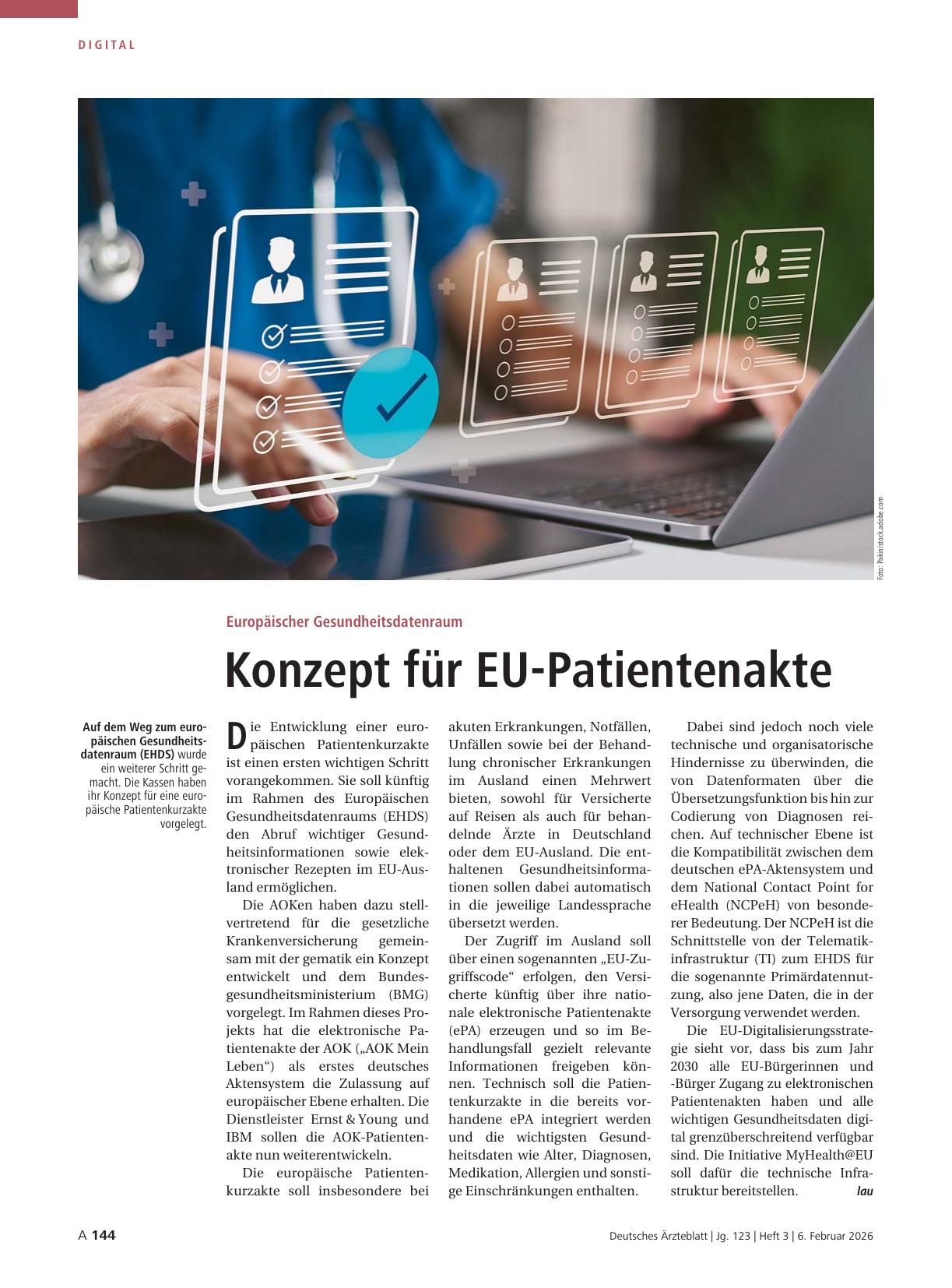 Vorschauseite 1: Europäischer Gesundheitsdatenraum: Konzept für EU-Patientenakte