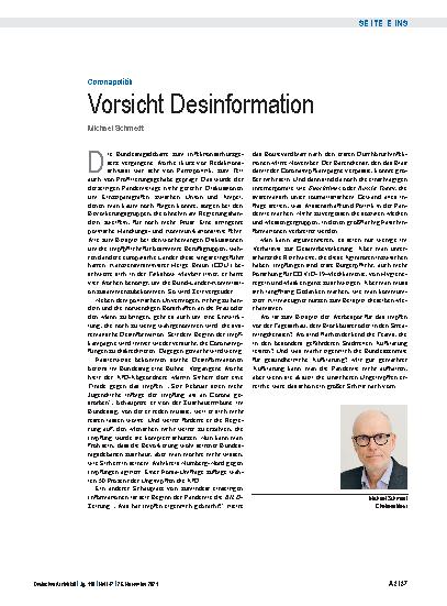 Vorschauseite 1: Coronapolitik: Vorsicht Desinformation