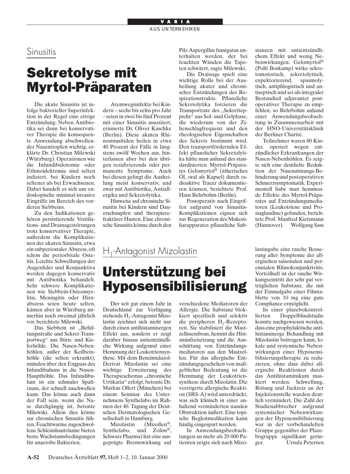 Vorschauseite 1: Sinusitis: Sekretolyse mit Myrtol-Präparaten
