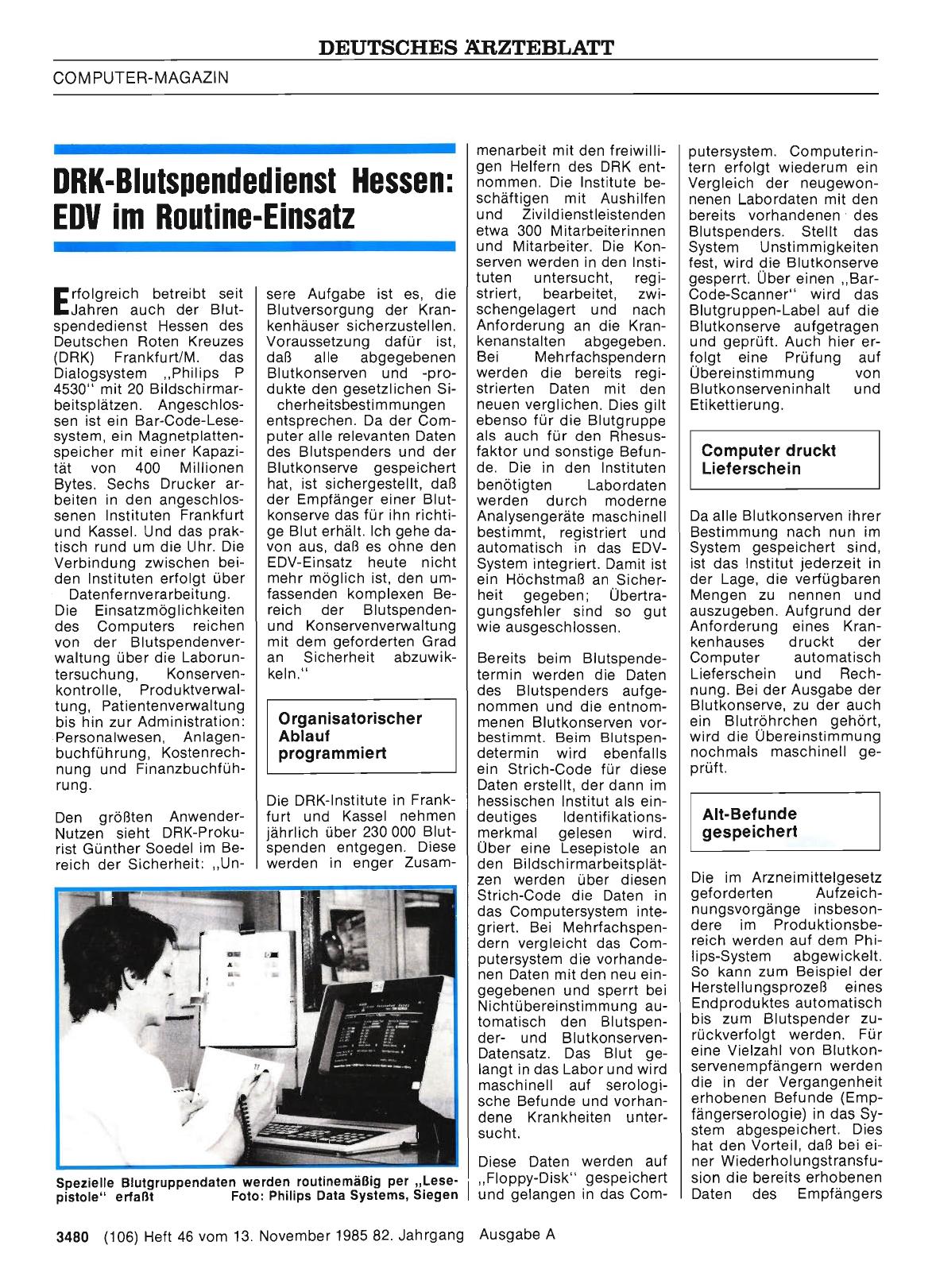 Vorschauseite 1: DRK-Blutspendedienst Hessen: EDV im Routine-Einsatz