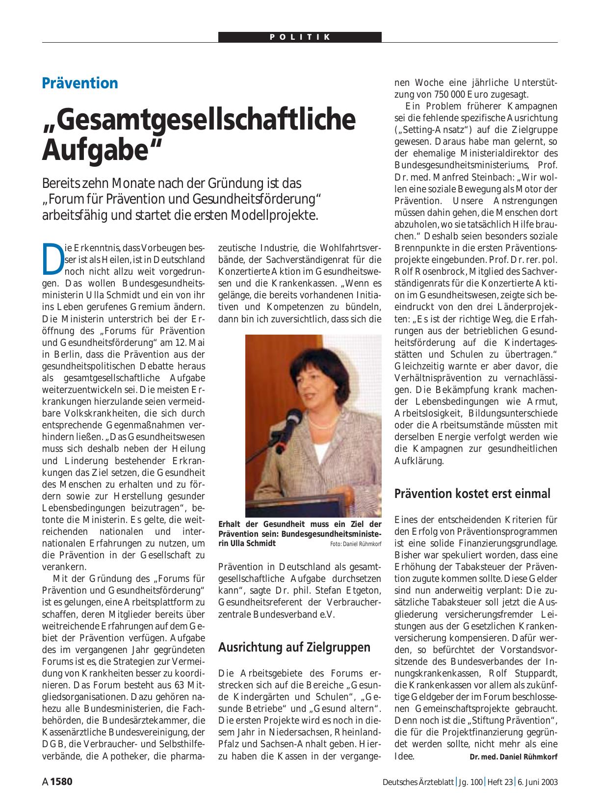 Vorschauseite 1: Prävention: „Gesamtgesellschaftliche Aufgabe“