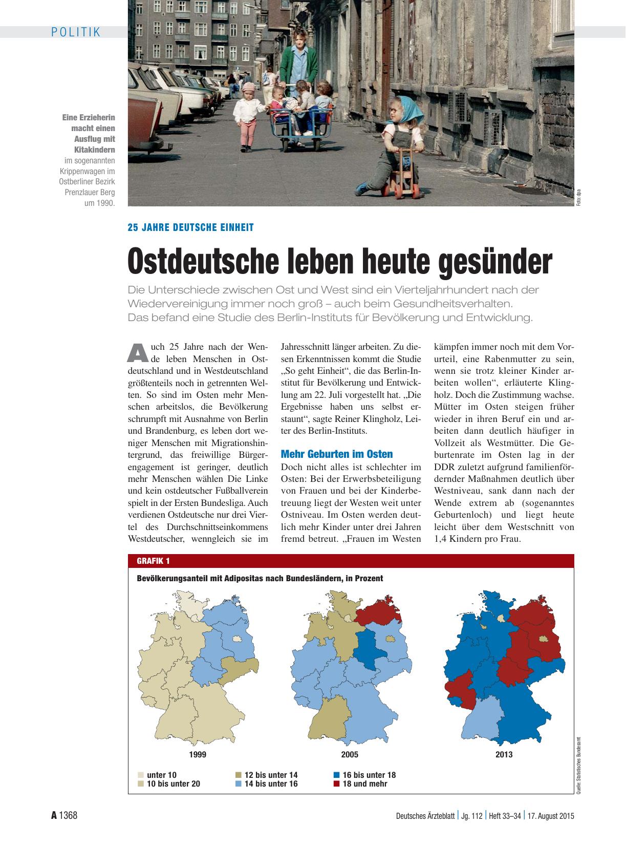 Vorschauseite 1: 25 Jahre deutsche Einheit: Ostdeutsche leben heute gesünder