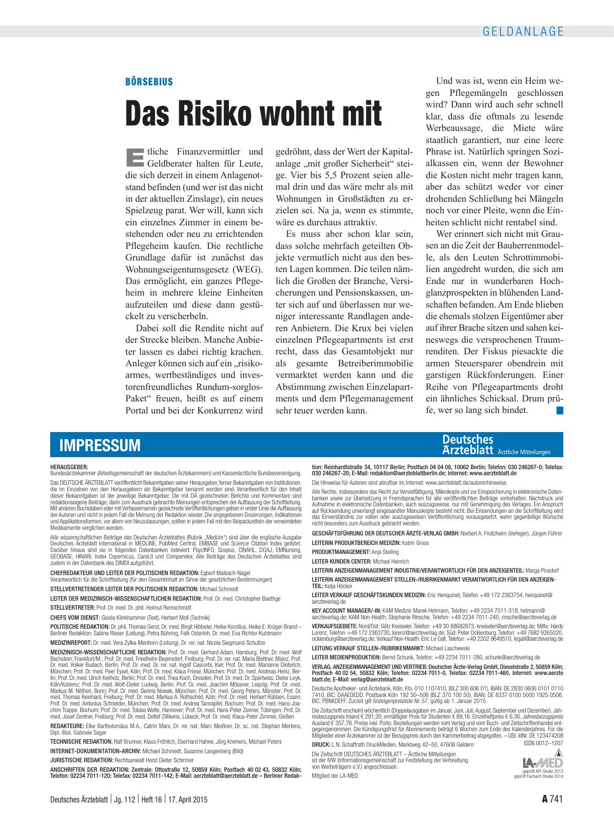 Vorschauseite 1: Börsebius: Das Risiko wohnt mit