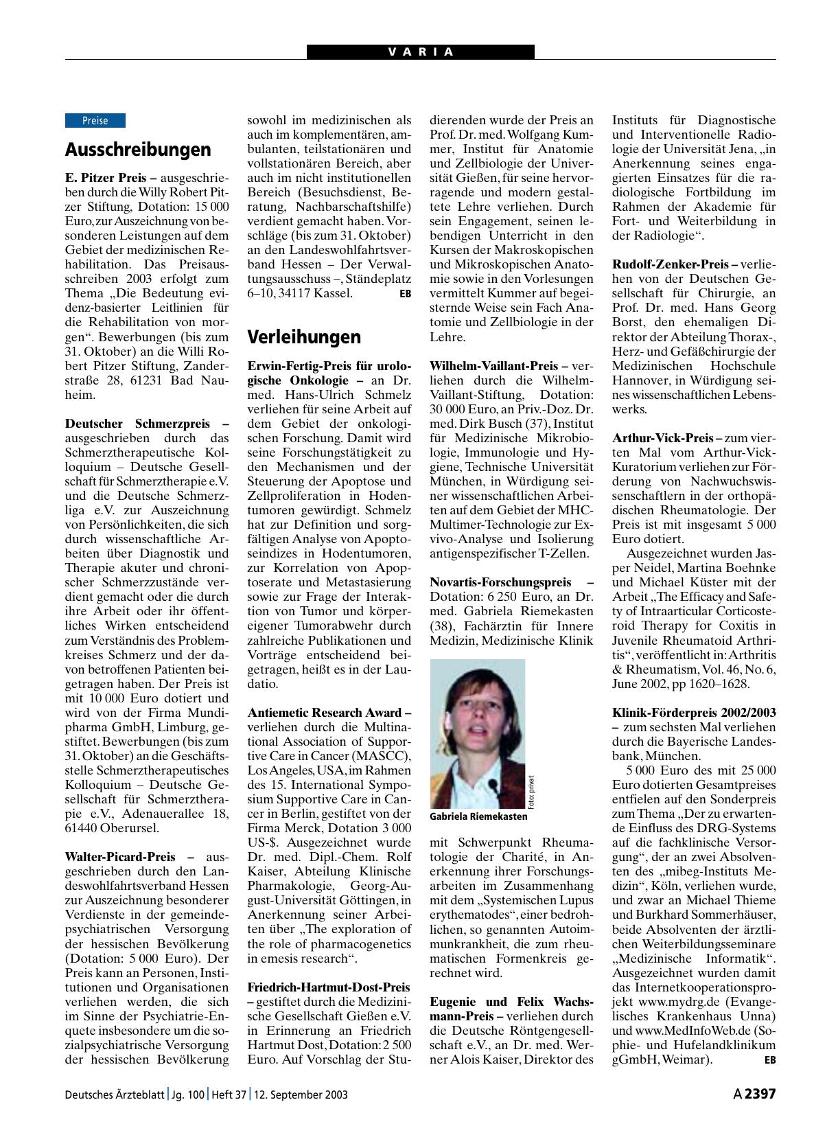 Vorschauseite 1: Verleihungen