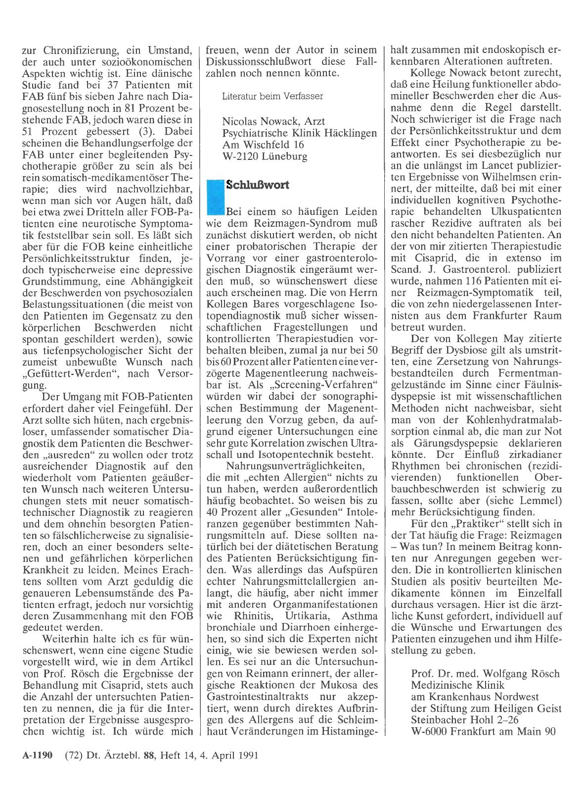 Vorschauseite 1: Reizmagen - was tun? : Schlußwort