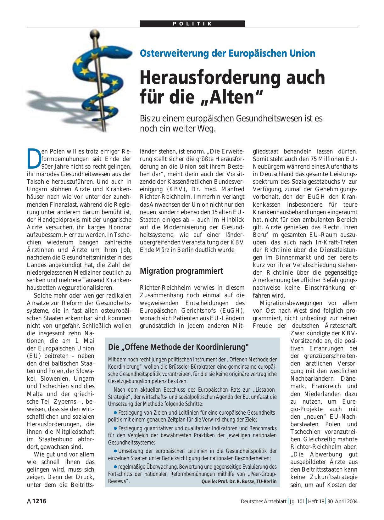 Vorschauseite 1: Osterweiterung der Europäischen Union: Herausforderung auch für die „Alten“