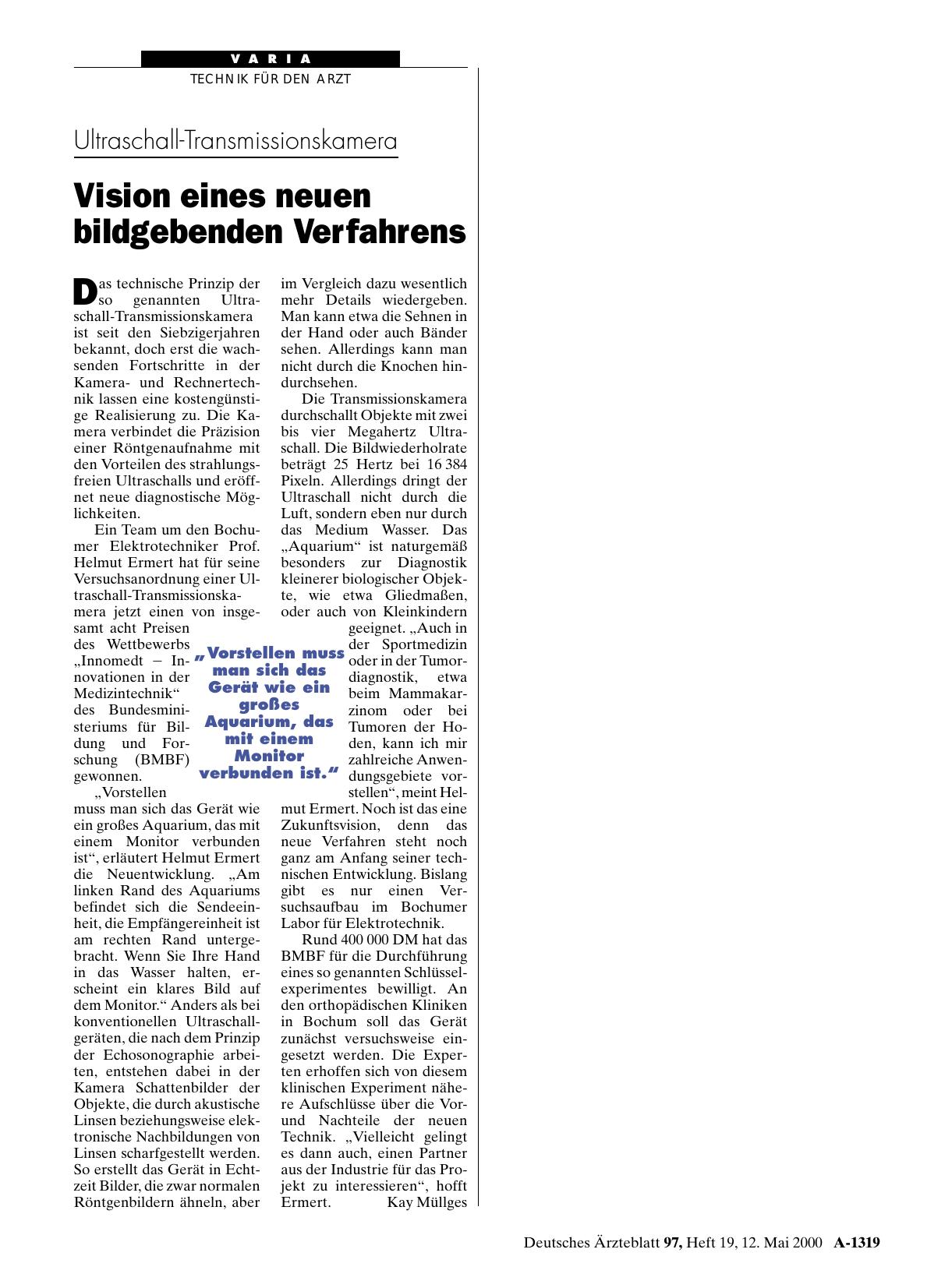 Vorschauseite 1: Ultraschall-Transmissionskamera: Vision eines neuen bildgebenden Verfahrens