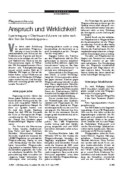 Vorschauseite 1: Pflegeversicherung: Anspruch und Wirklichkeit