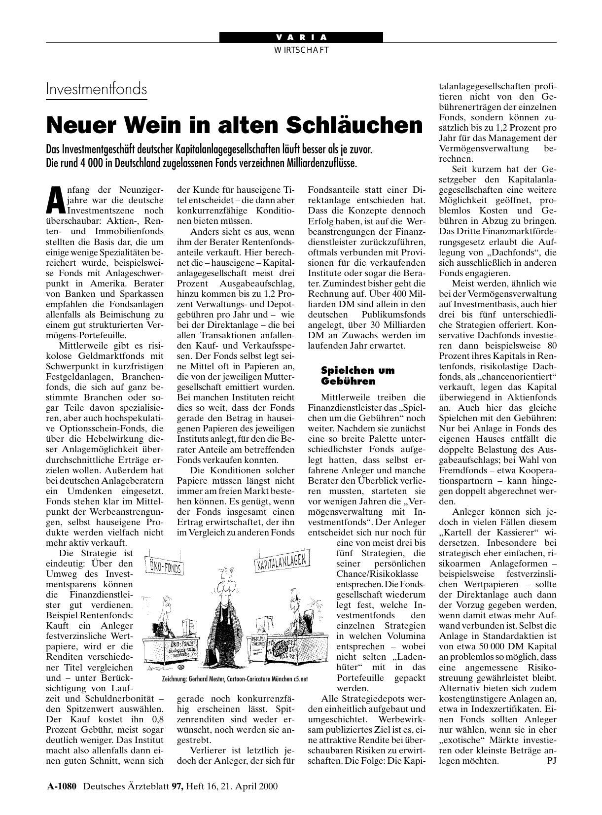 Vorschauseite 1: Investmentfonds: Neuer Wein in alten Schläuchen