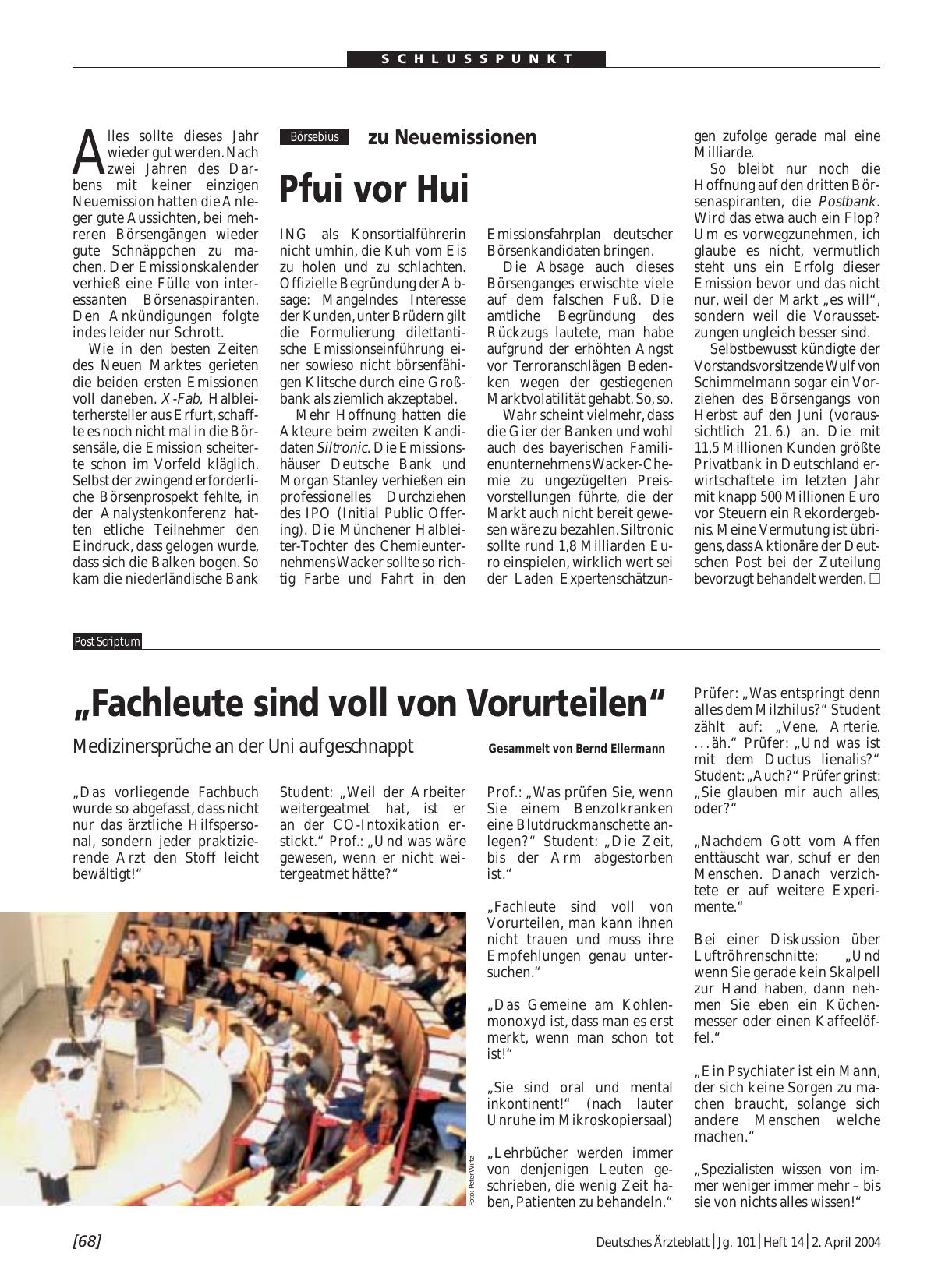 Vorschauseite 1: „Fachleute sind voll von Vorurteilen“: Medizinersprüche an der Uni aufgeschnappt