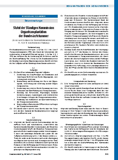 Vorschauseite 1: Statut der Ständigen Kommission Organtransplantation der Bundesärztekammer
