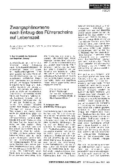 Vorschauseite 1: Zwangsphänomene nach Entzug des Führerscheins auf Lebenszeit: I. Zur Unschärfe im Gebrauch des Begriffes „Zwang“