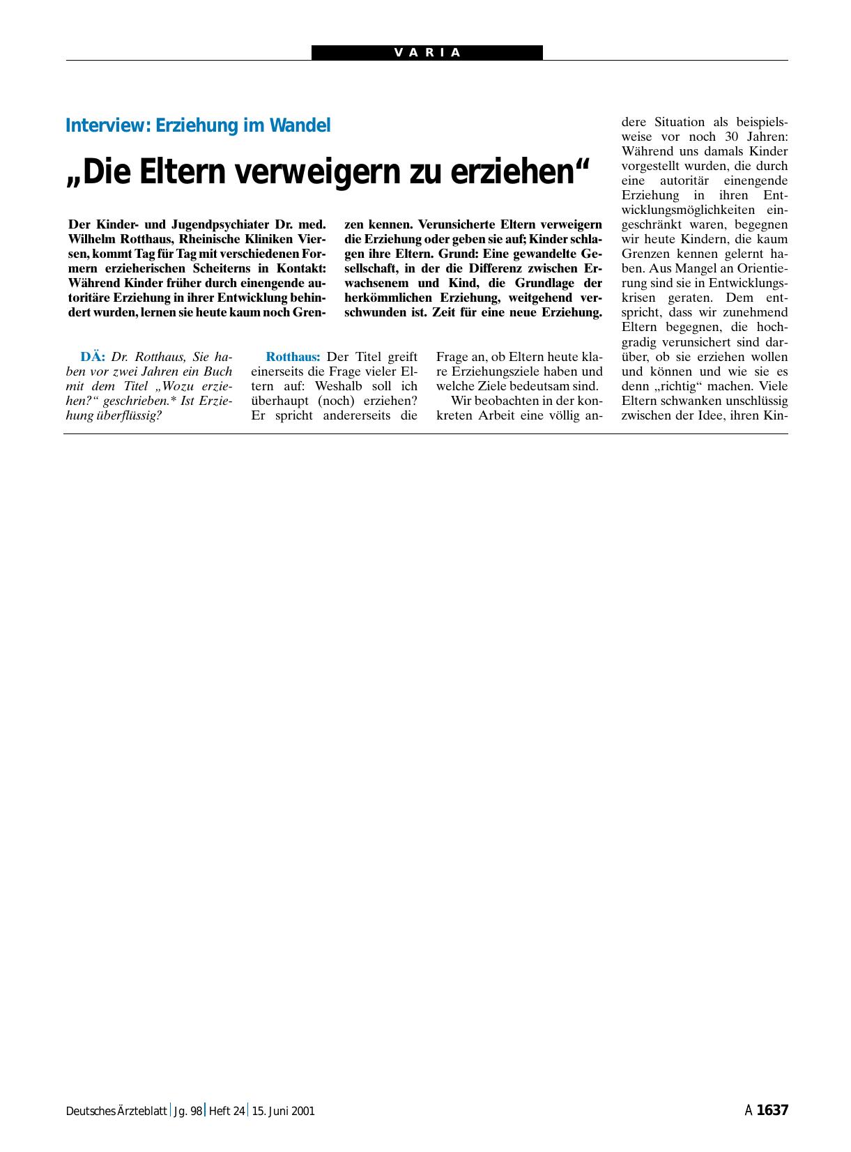 Vorschauseite 1: Interview - Erziehung im Wandel: „Die Eltern verweigern zu erziehen“