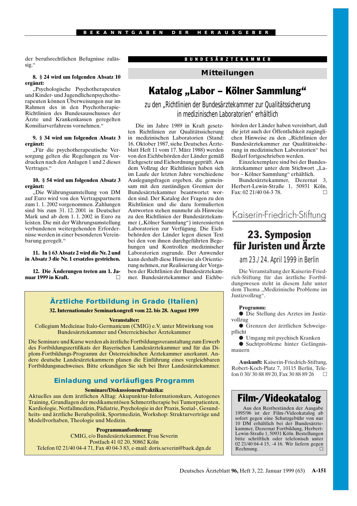 Vorschauseite 1: Kaiserin-Friedrich-Stiftung: 23. Symposion für Juristen und Ärzte
