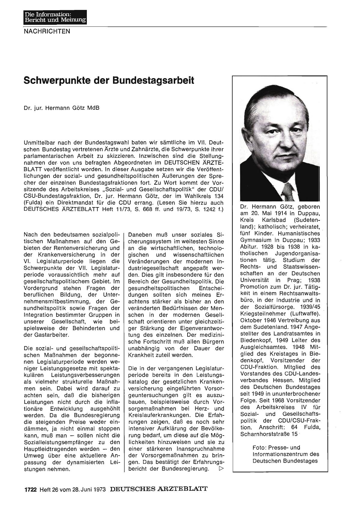 Vorschauseite 1: Schwerpunkte der Bundestagsarbeit