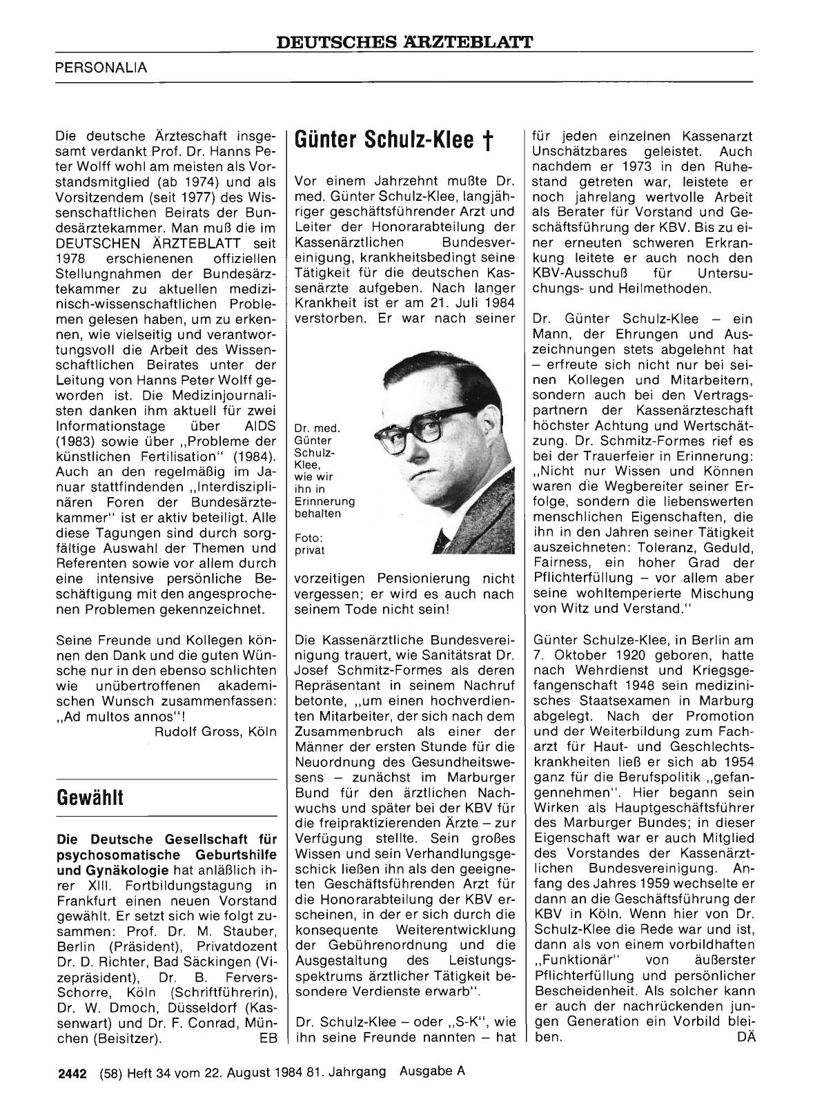 Vorschauseite 1: Günter Schulz-Klee †