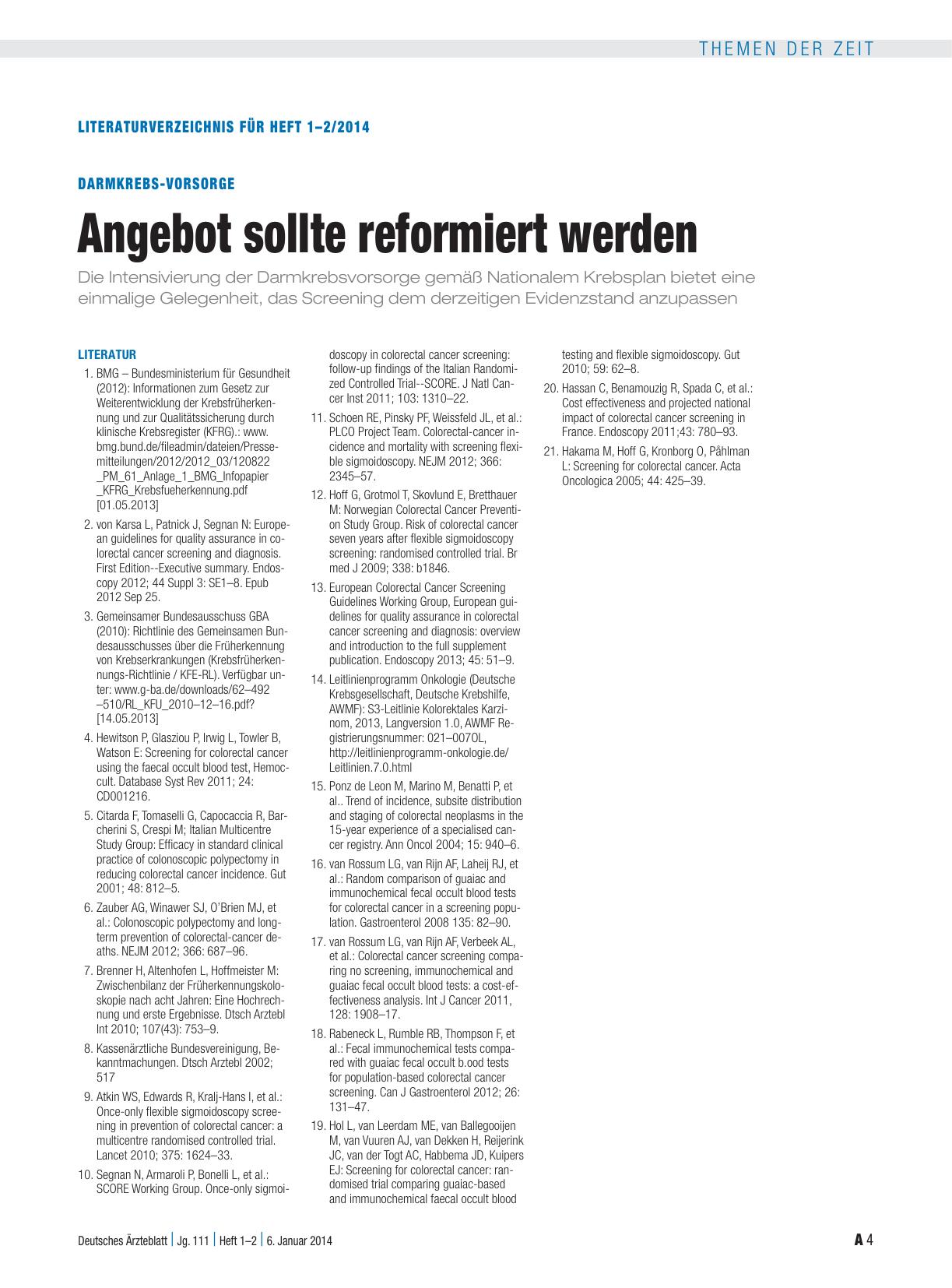 Vorschauseite 4: Darmkrebsvorsorge: Angebot sollte reformiert werden