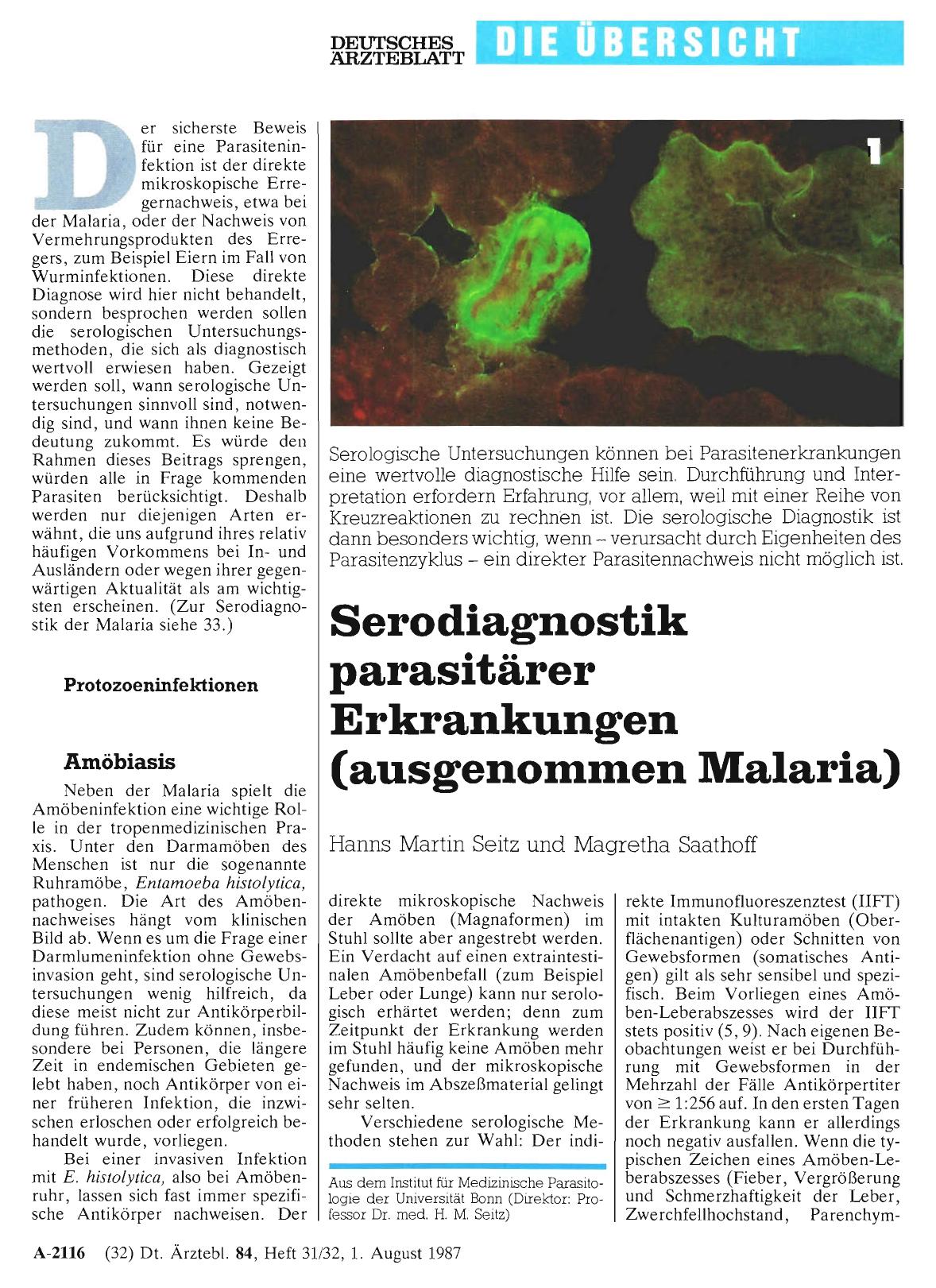 Vorschauseite 1: Serodiagnostik parasitärer Erkrankungen (ausgenommen Malaria)